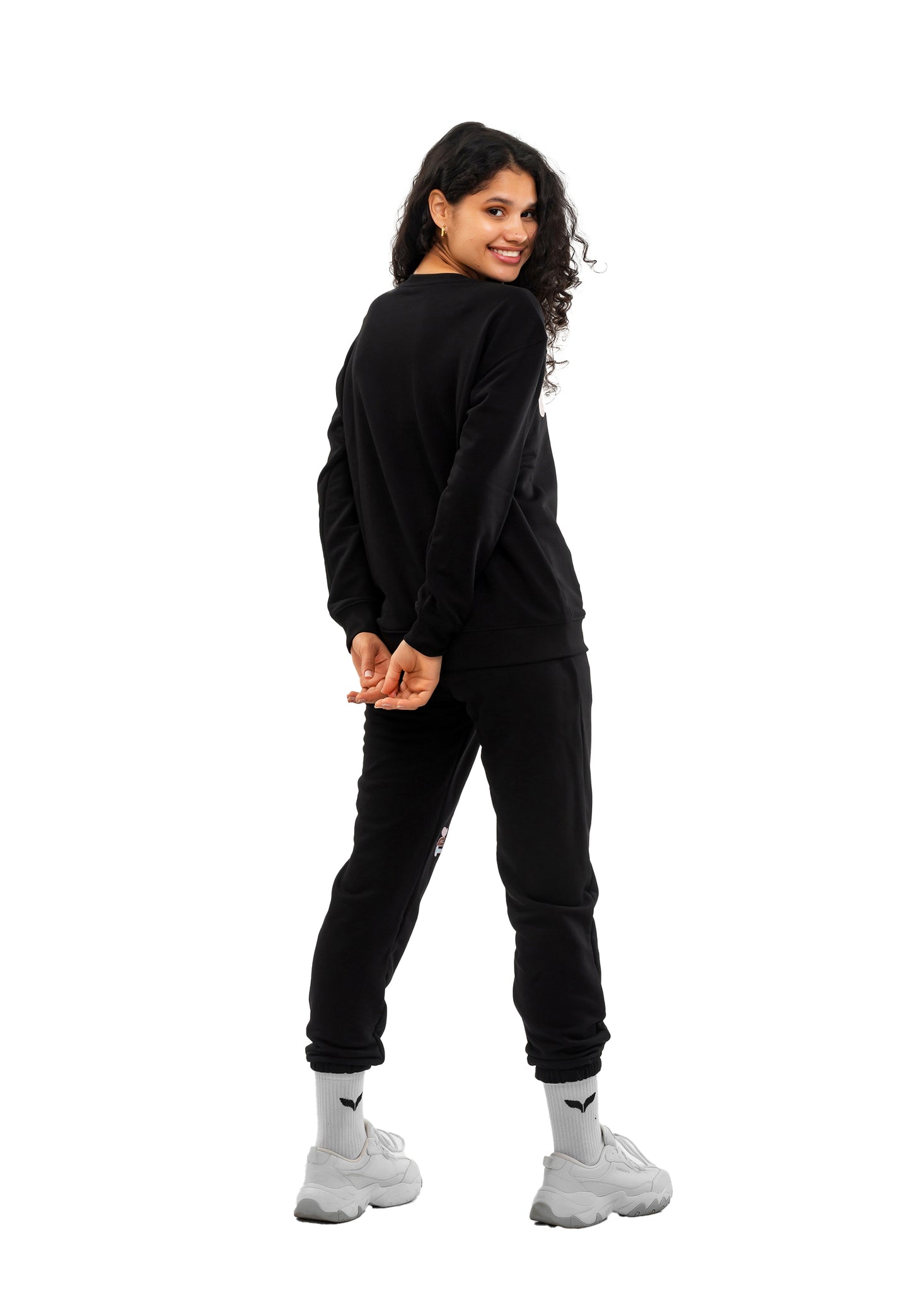 DAMEN-SWEATSHIRT- UND HOSEN-SET MIT TOM BARRON-PRINT IN OVERSIZE SCHWARZ